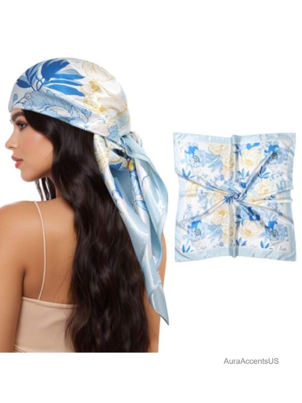 Silky Satin Square Head Scarf for Women, 35x35 Inches Hair Wrap